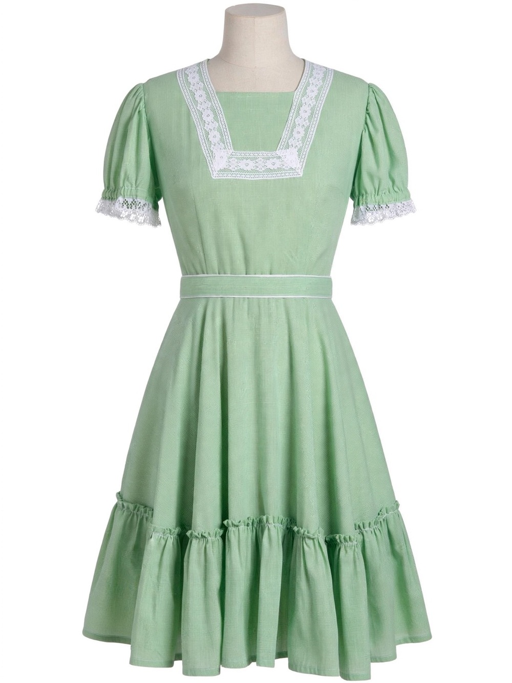 1970’s Mint Green Gingham Sz M Lace Trim Dancing Dress